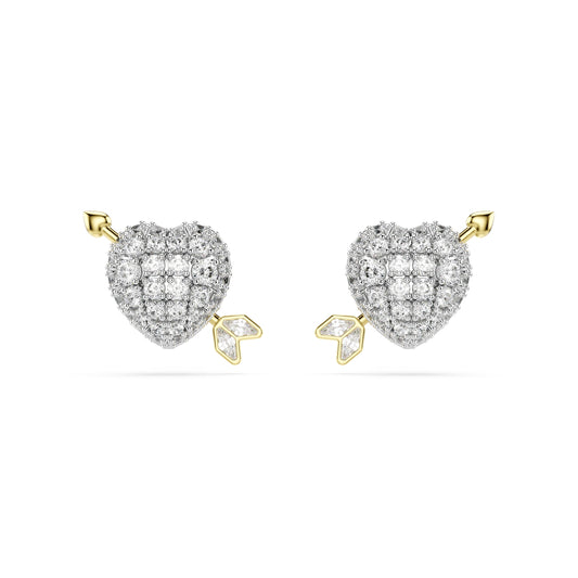 Swarovski Two-Toned Idyllia Arrow Pierced Heart Stud Earrings