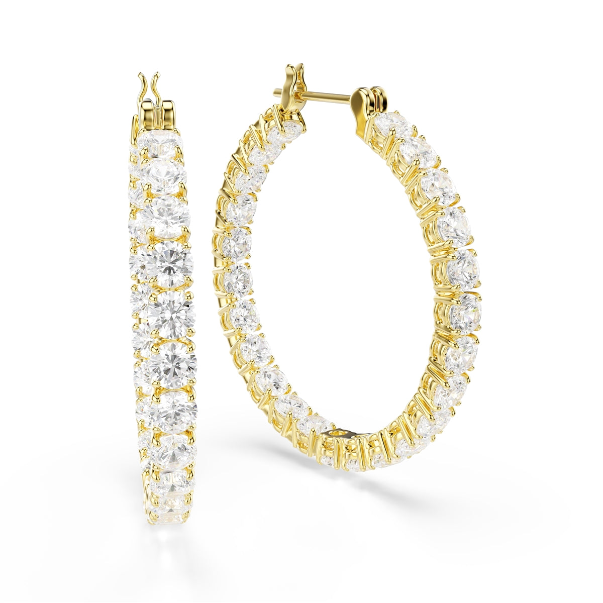 Swarovski Gold Matrix White Round Cut Hoop Earrings