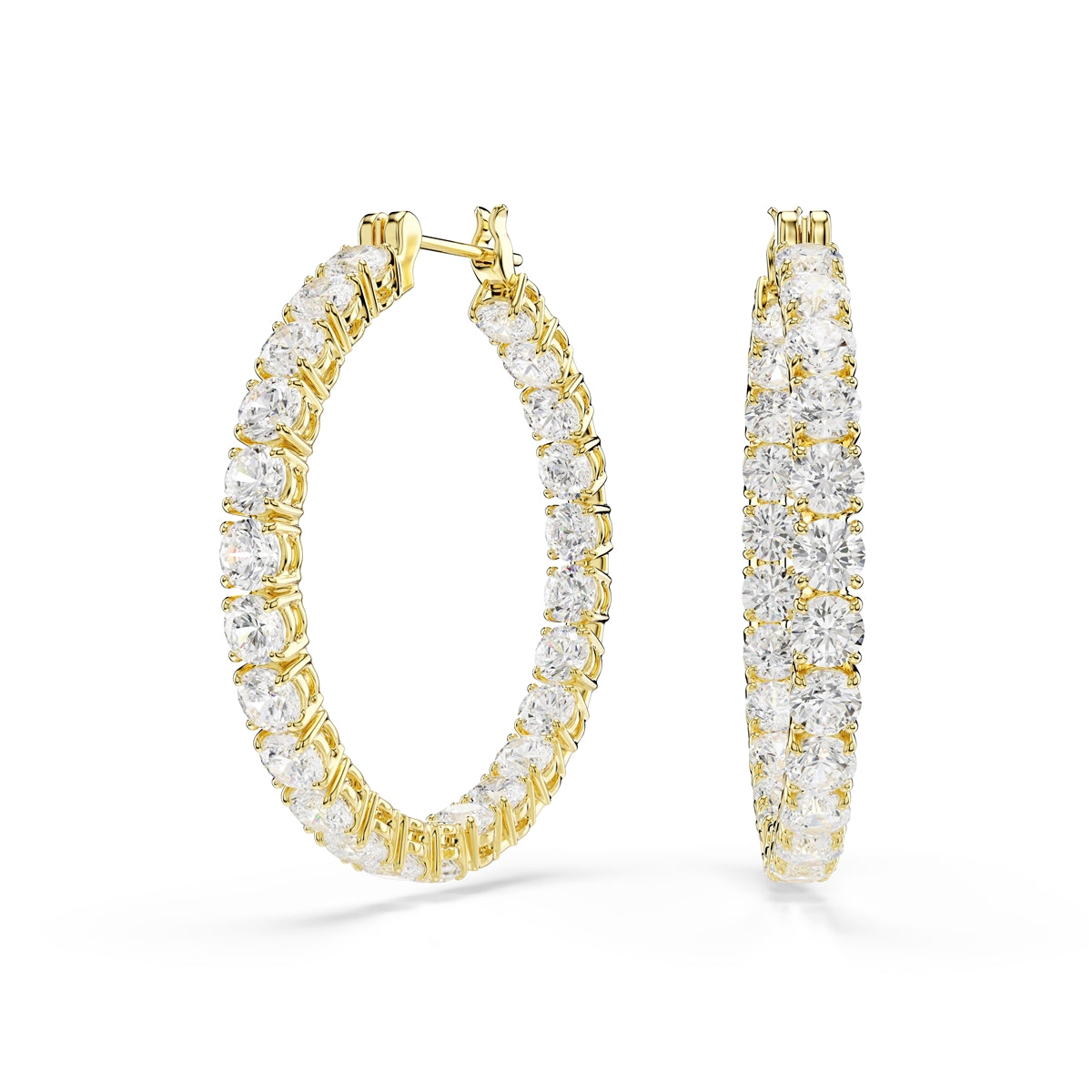 Swarovski Gold Matrix White Round Cut Hoop Earrings
