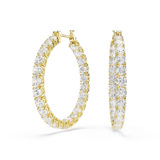 Swarovski Gold Matrix White Round Cut Hoop Earrings