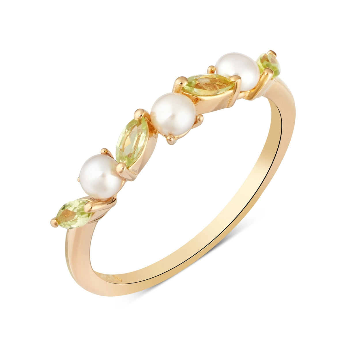 Argento Gold  Floral Pearl Peridot Ring