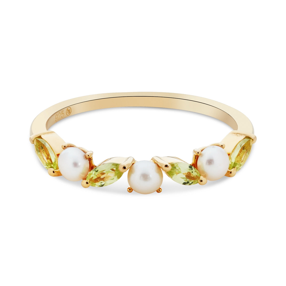 Argento Gold  Floral Pearl Peridot Ring