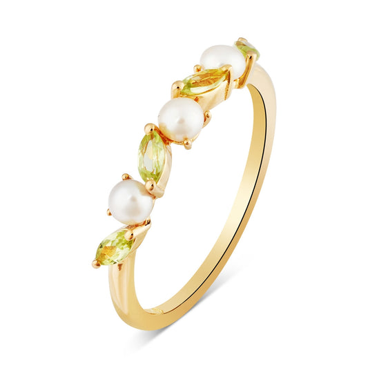 Argento Gold  Floral Pearl Peridot Ring