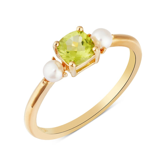 Argento Gold Round Pearl Peridot Ring