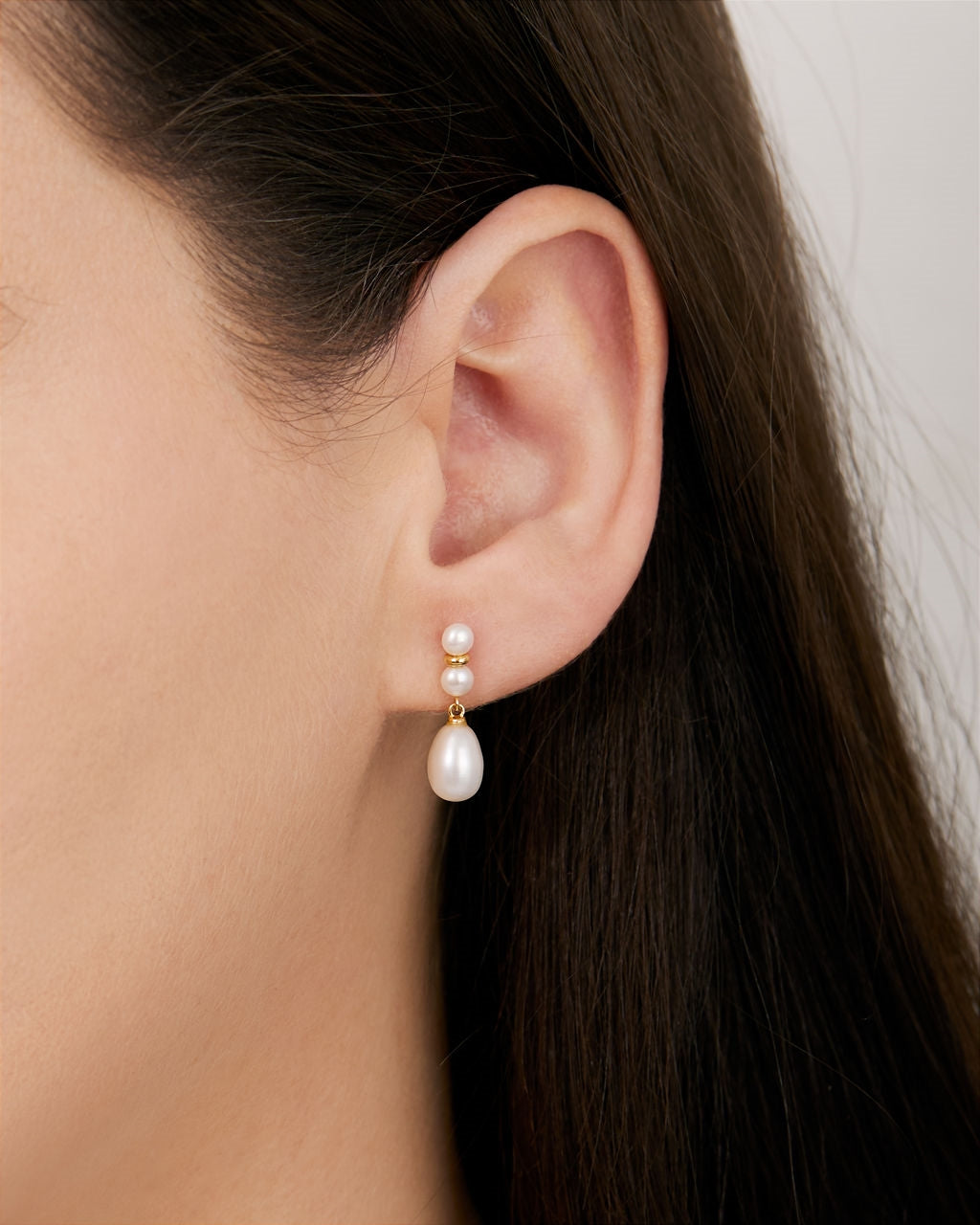 Argento Gold Three Pearl Drop Earrings