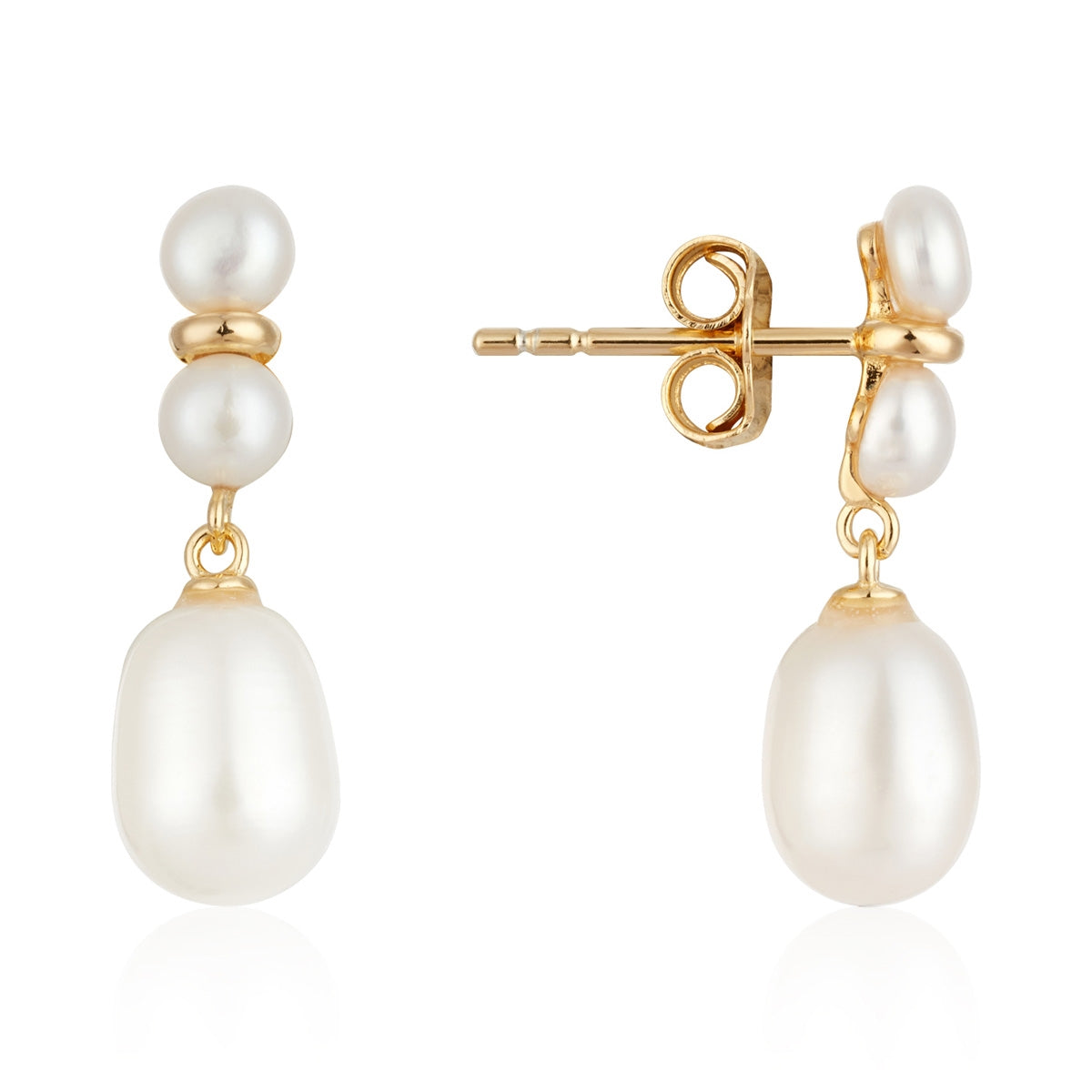 Argento Gold Three Pearl Drop Earrings