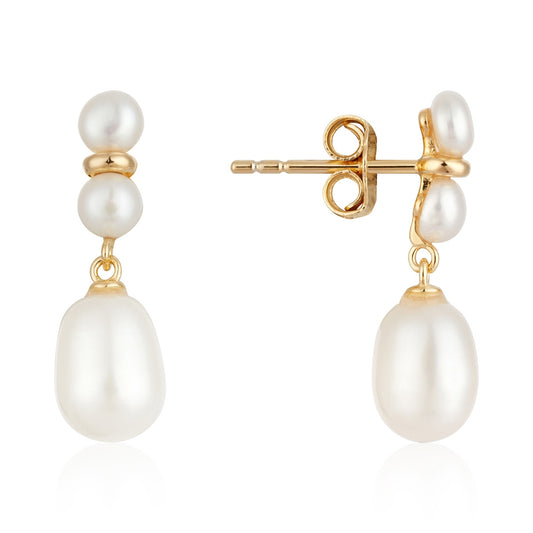 Argento Gold Three Pearl Drop Earrings