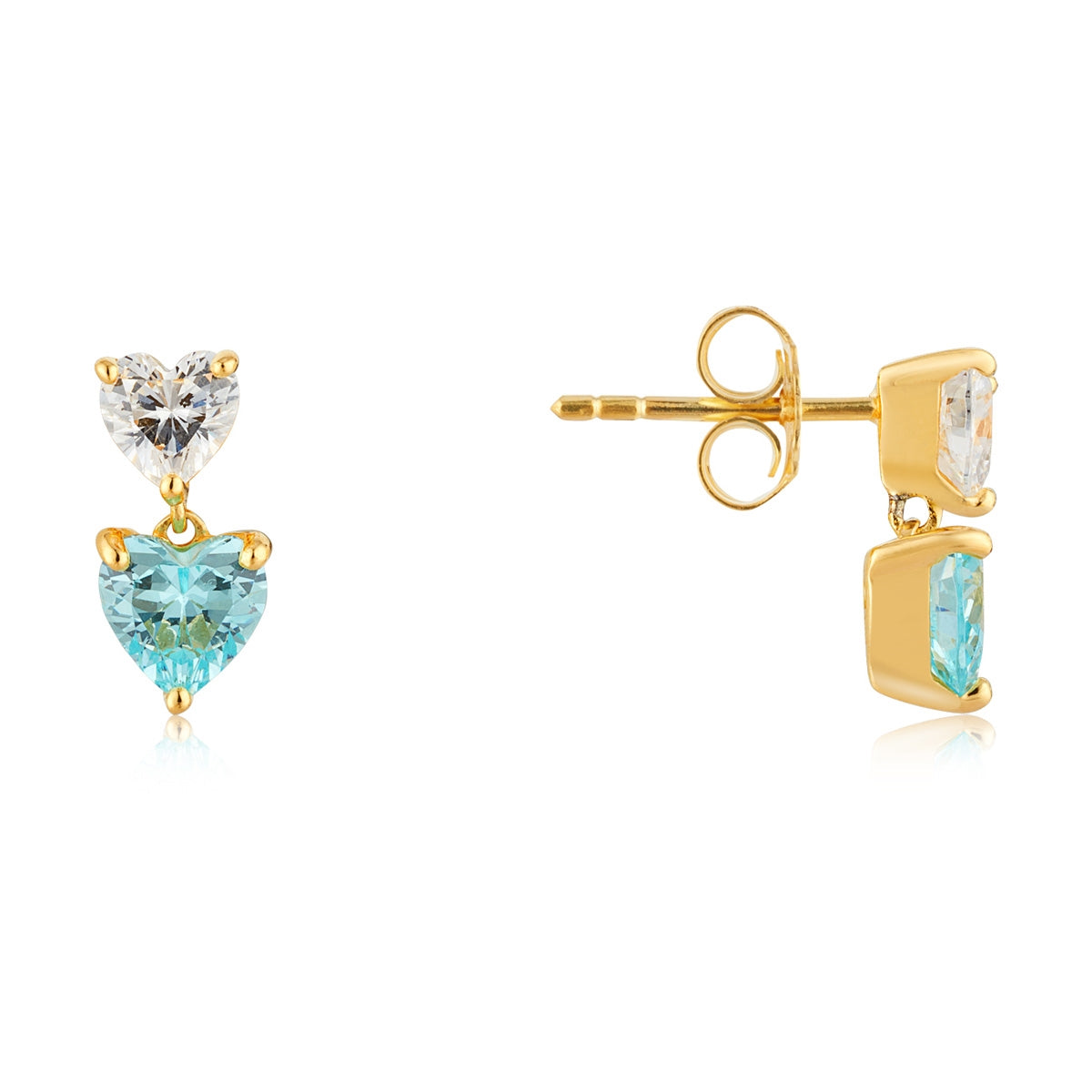 Argento Gold Aqua Double Heart Drop Earrings