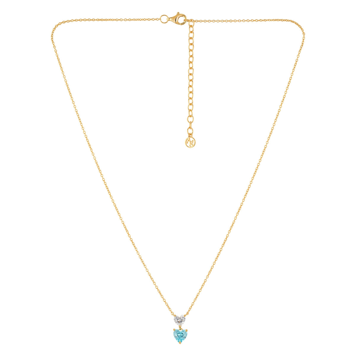 Argento Gold Aqua Double Heart Drop Necklace