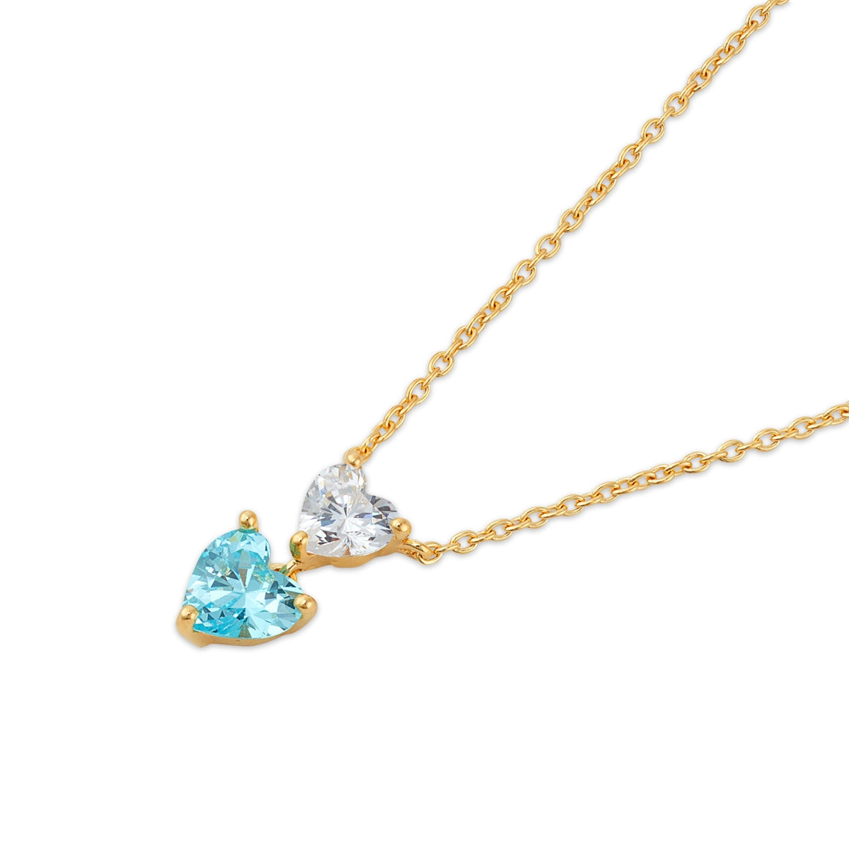 Argento Gold Aqua Double Heart Drop Necklace