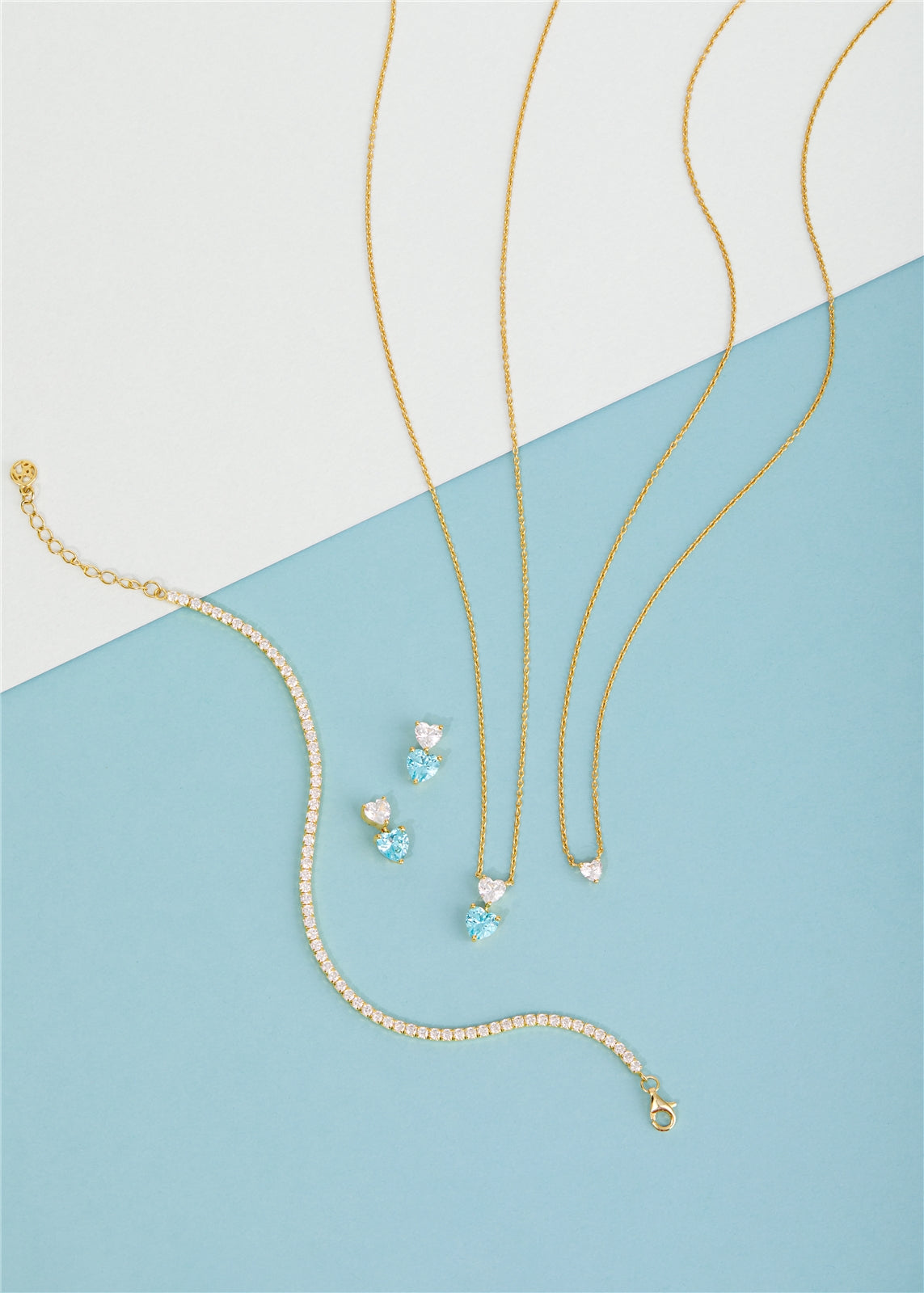 Argento Gold Aqua Double Heart Drop Necklace
