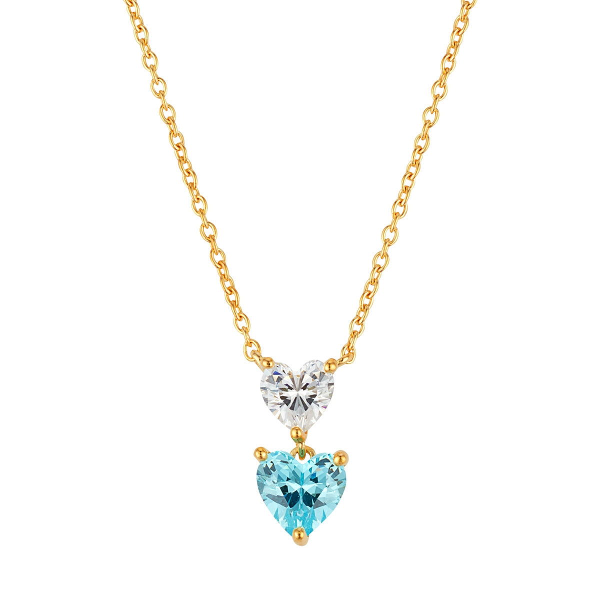 Argento Gold Aqua Double Heart Drop Necklace