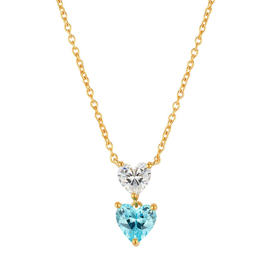 Argento Gold Aqua Double Heart Drop Necklace
