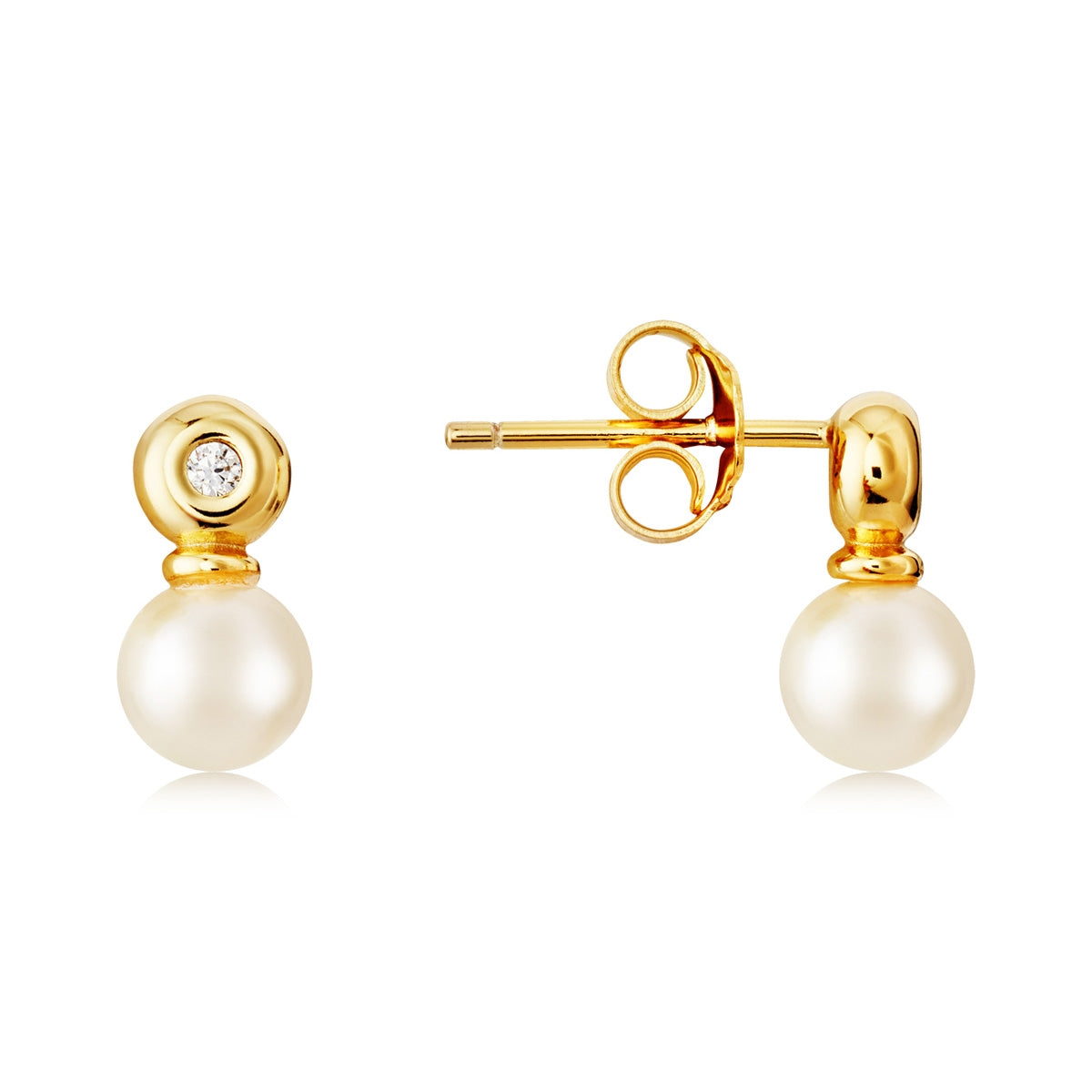 Argento Gold Bezel CZ Pearl Studs