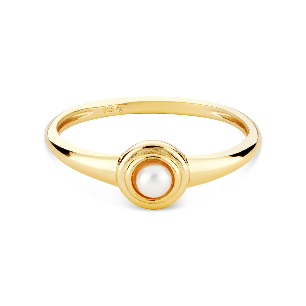 Argento Gold Bezel CZ Pearl Ring