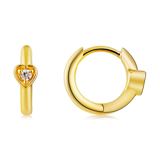 Argento Gold Clear CZ Heart Huggie Earrings