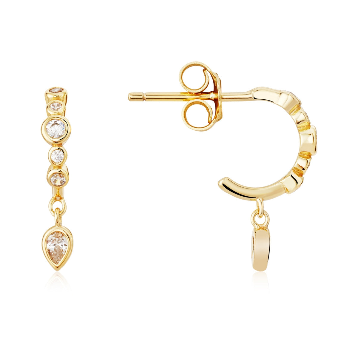 Argento Gold CZ Pear Bezel Hoop Earrings