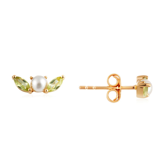 Argento Gold Floral Pearl Peridot Earrings