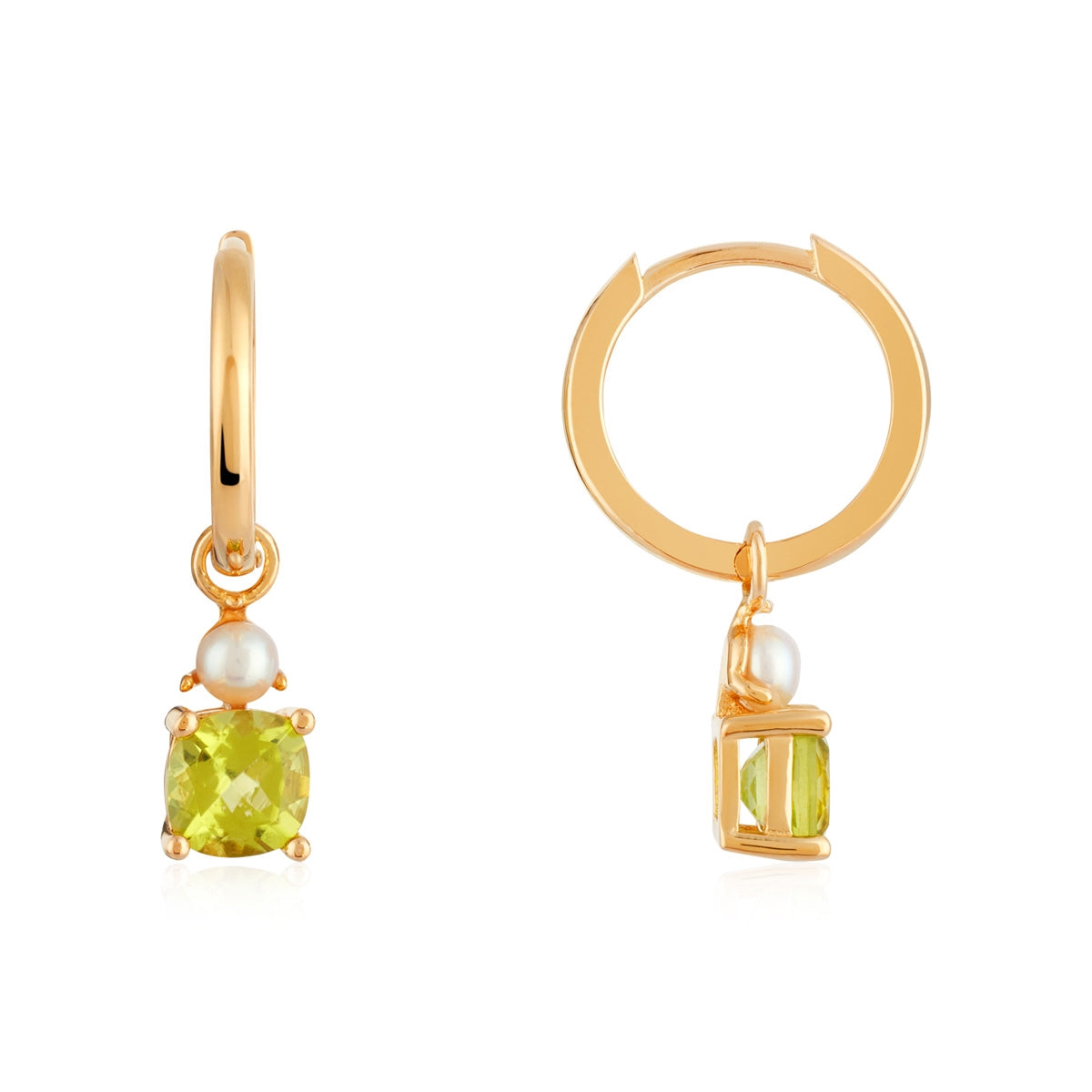 Argento Gold Round Pearl Peridot Hoop Earrings