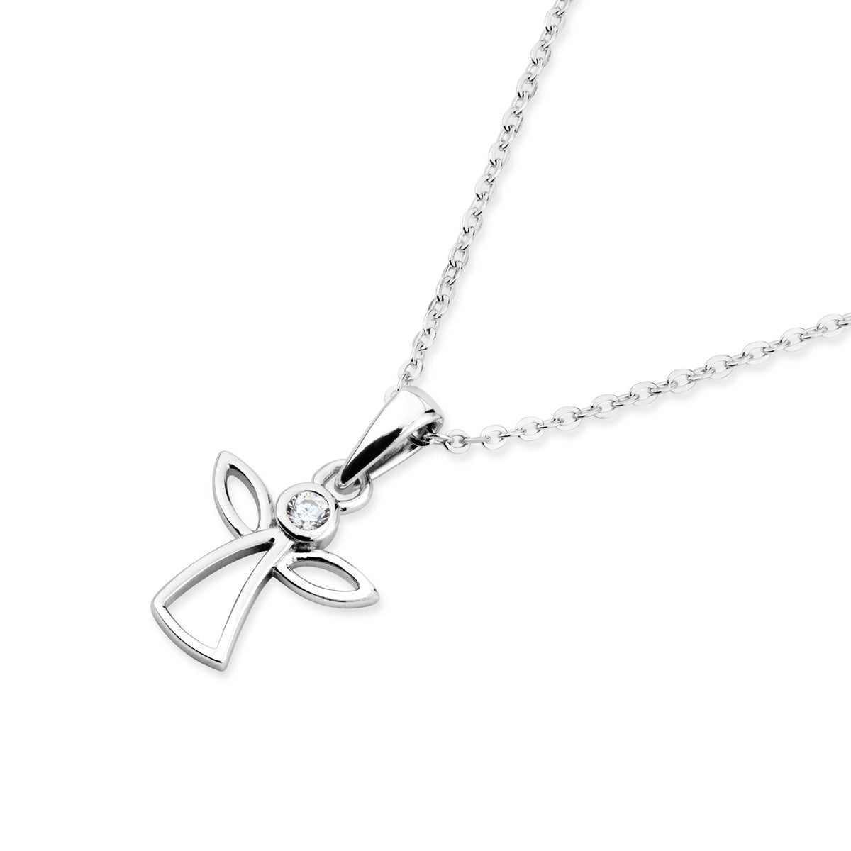 Argento Silver  Kids CZ Angel Outline Necklace