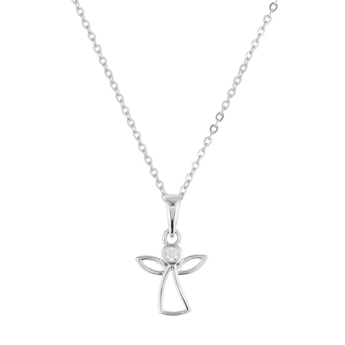 Argento Silver  Kids CZ Angel Outline Necklace