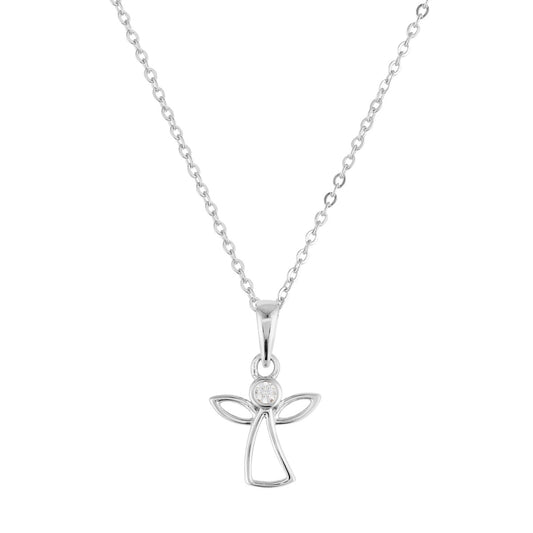 Argento Silver  Kids CZ Angel Outline Necklace