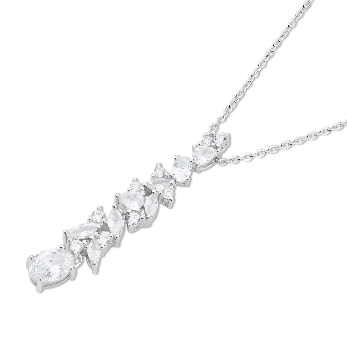 Argento Silver Multi-Cut Floral Drop Necklace