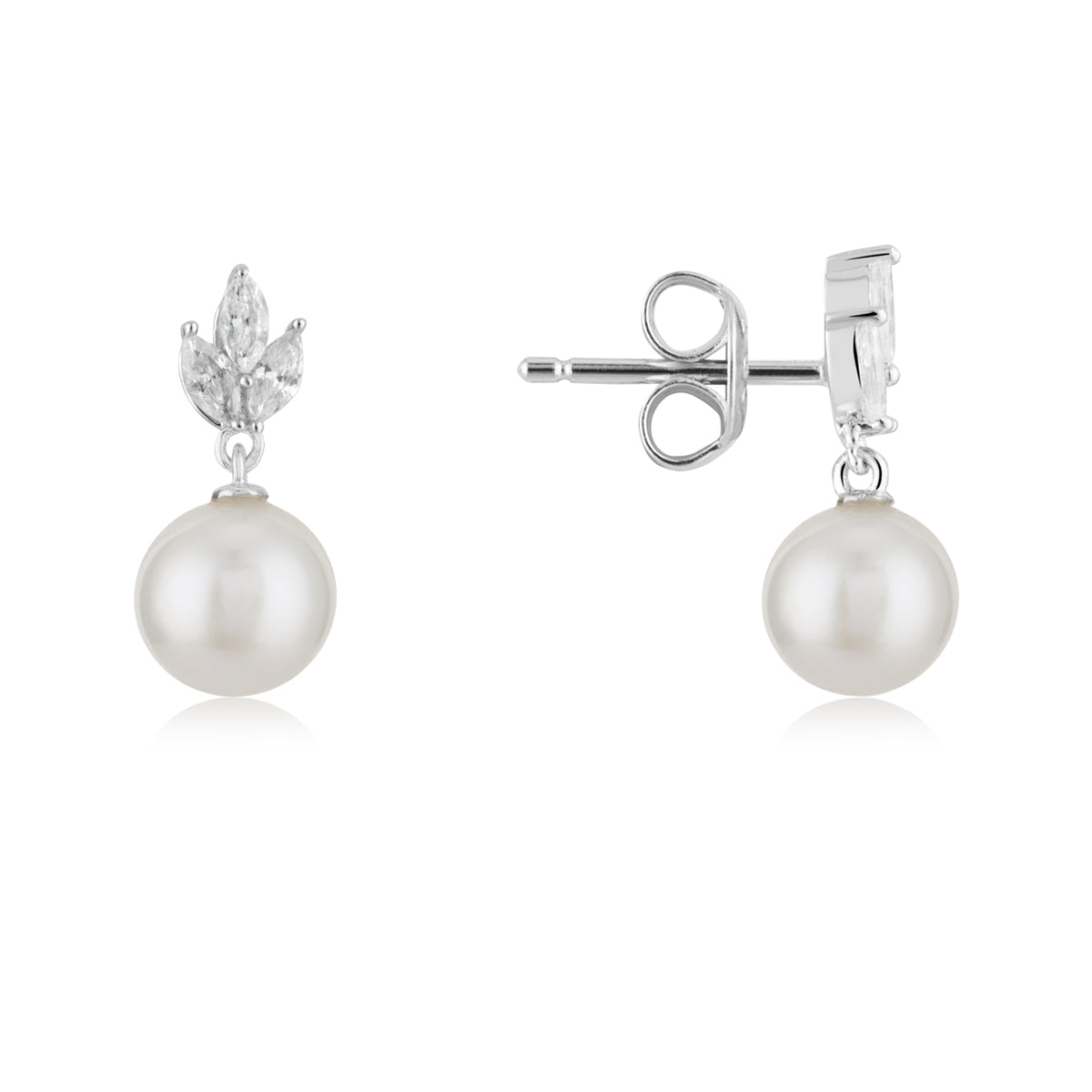 Argento Silver Floral Marquise Pearl Earrings