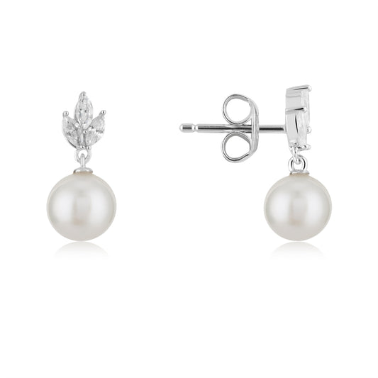 Argento Silver Floral Marquise Pearl Earrings