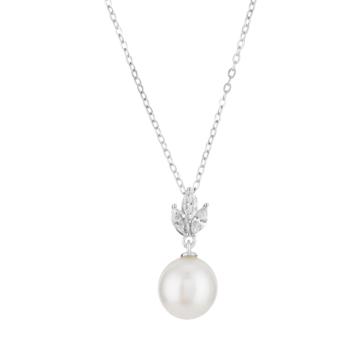 Argento Silver Floral Marquise Pearl Necklace