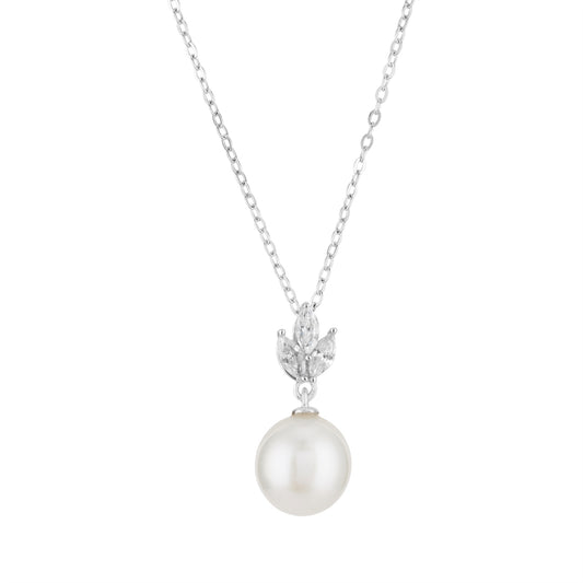 Argento Silver Floral Marquise Pearl Necklace