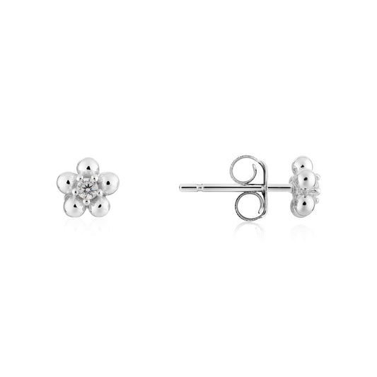 Argento Silver Kids Flower CZ Bubble Earrings