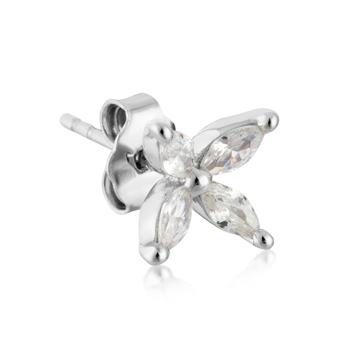 Argento Silver Marquise Flower Stud Earrings