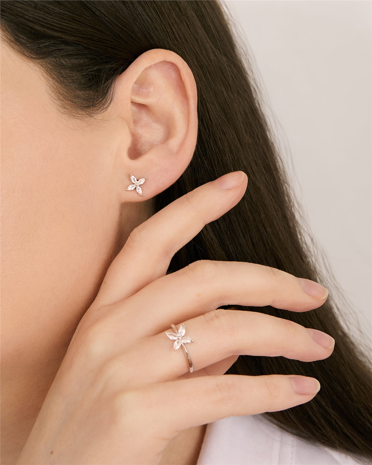 Argento Silver Marquise Flower Stud Earrings