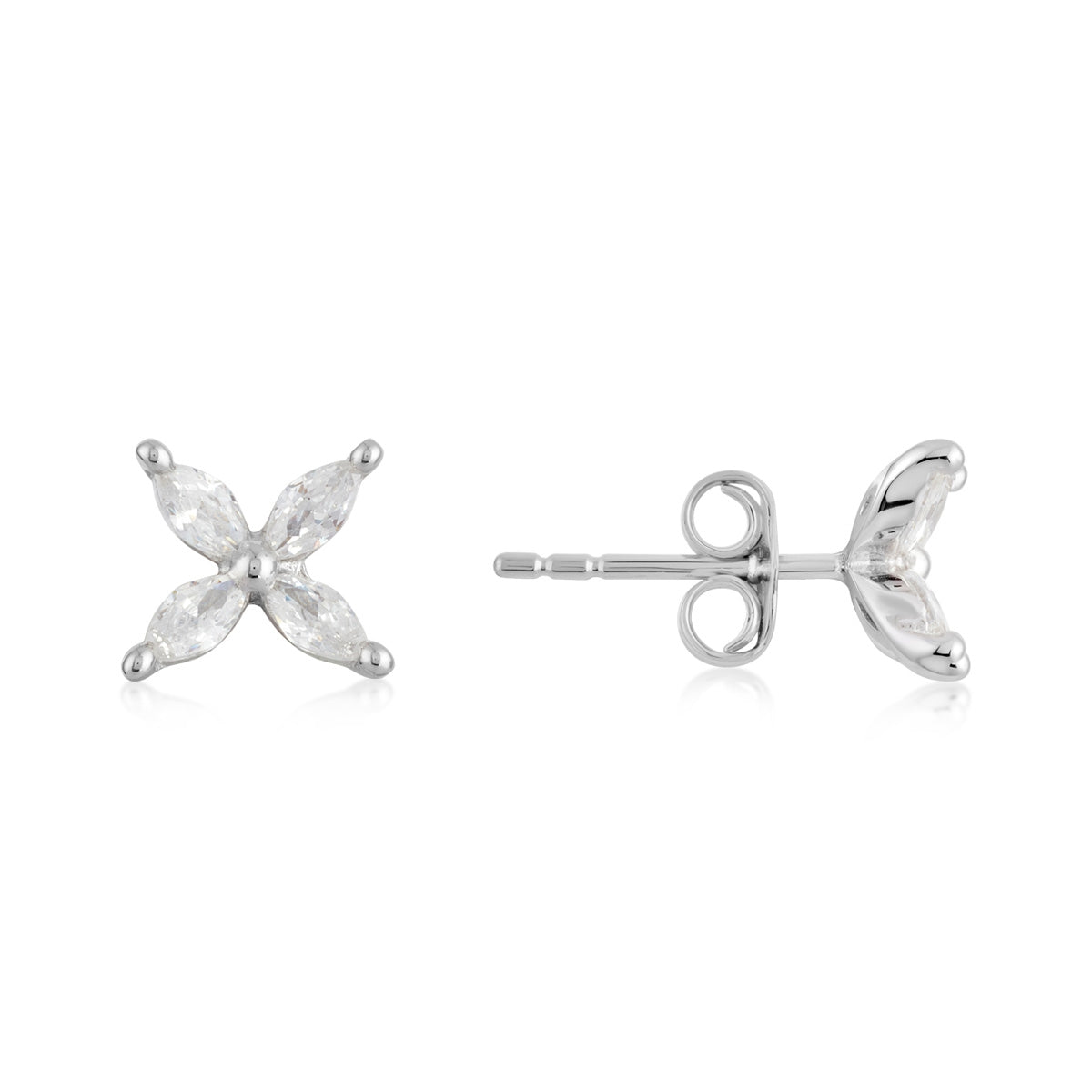 Argento Silver Marquise Flower Stud Earrings