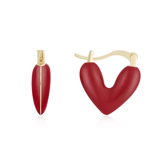 August Woods Gold Burgundy Heart Hoop Earrings