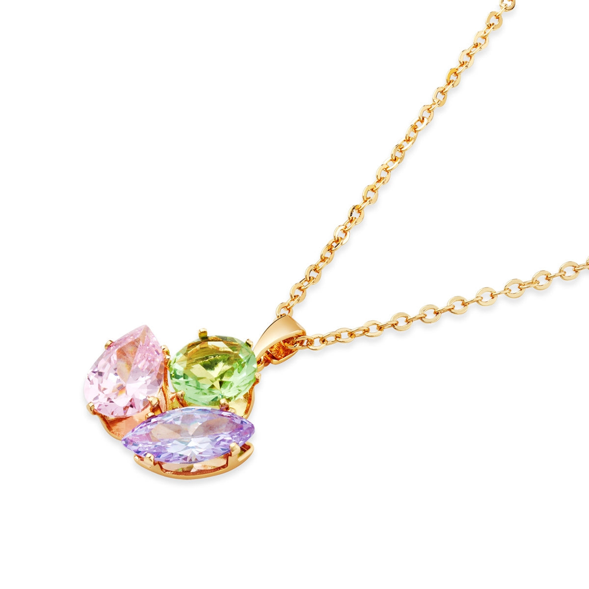 August Woods Gold Sorbet Trio CZ Cluster Necklace