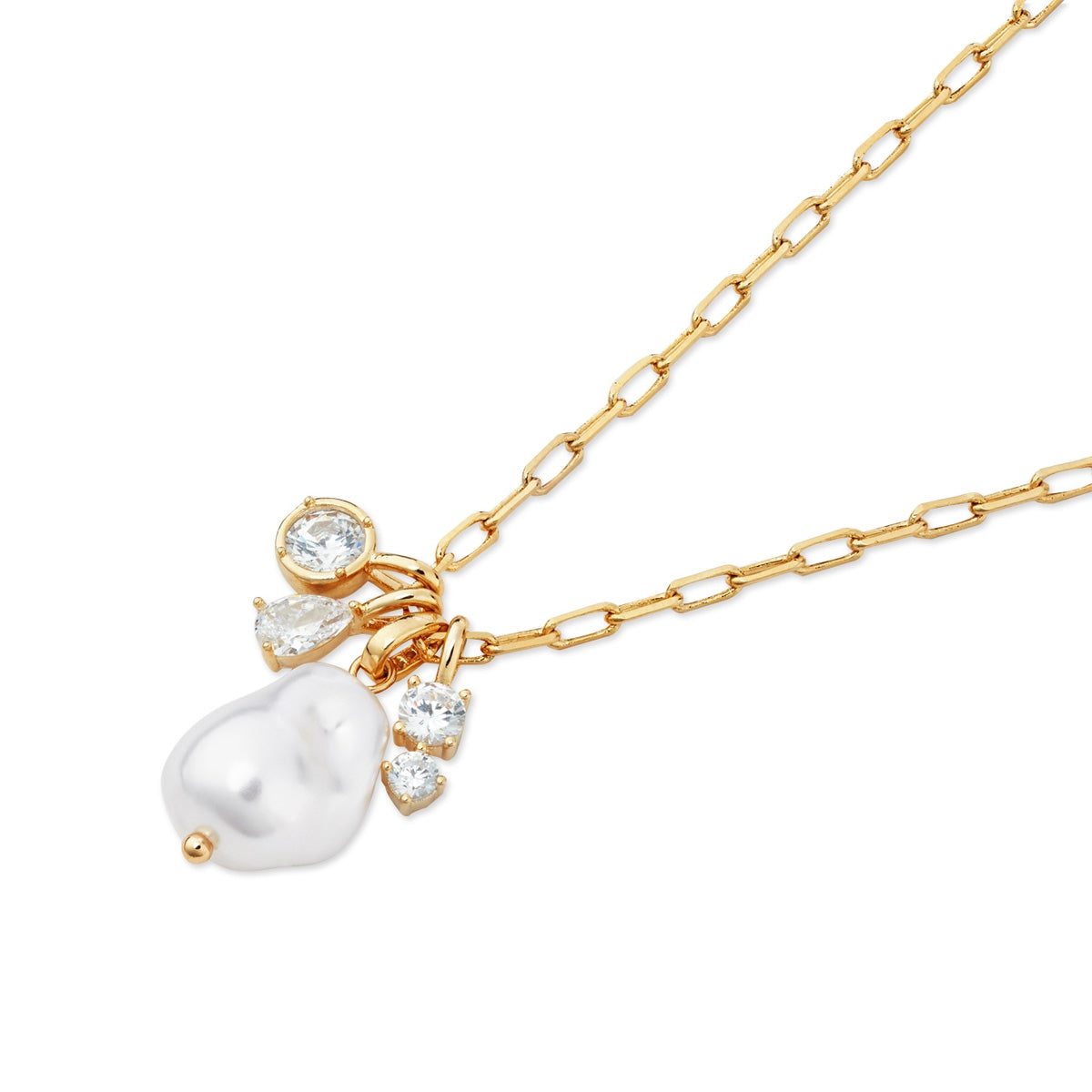 August Woods Gold CZ Pearl Charm Necklace