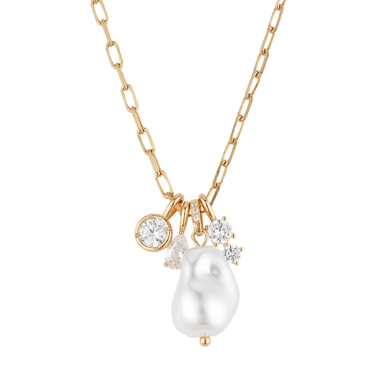 August Woods Gold CZ Pearl Charm Necklace