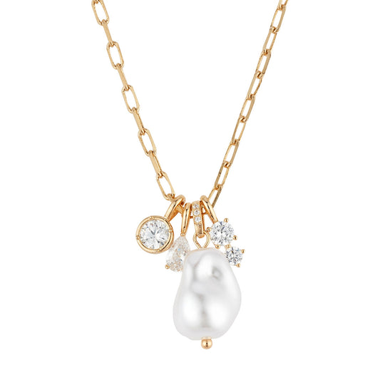 August Woods Gold CZ Pearl Charm Necklace