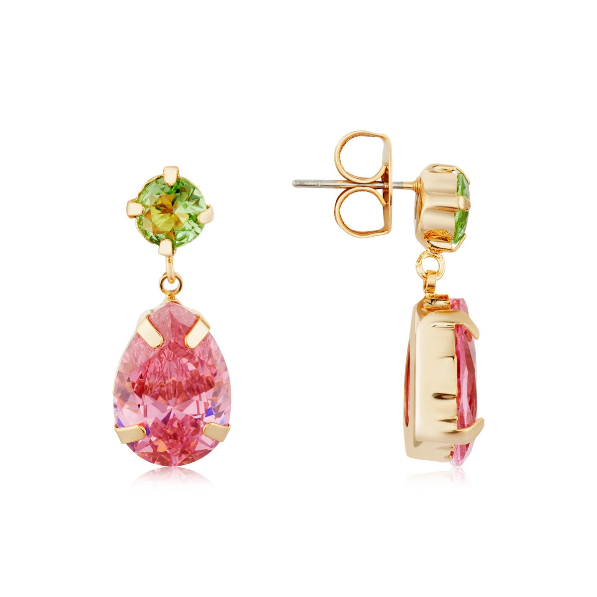August Woods Gold Sorbet Pink Green Drop Earrings