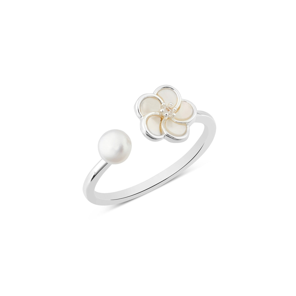 August Woods Silver Freshwater Mother of Pearl Flower Ring