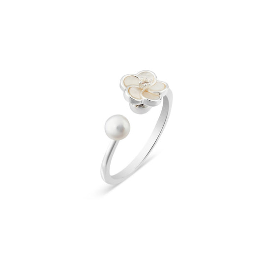 August Woods Silver Freshwater Mother of Pearl Flower Ring