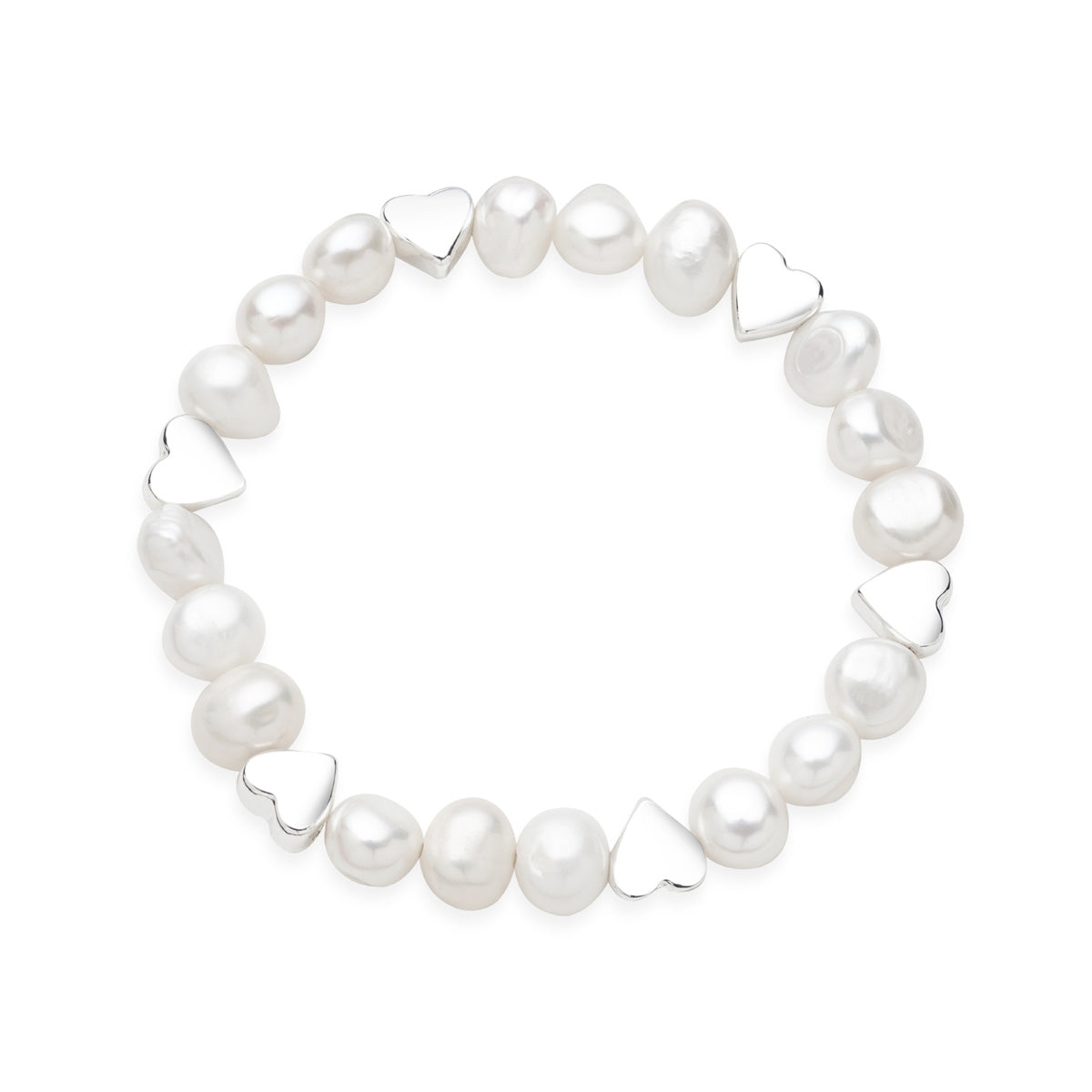 August Woods Silver Freshwater Pearl Stetch Heart Bracelet