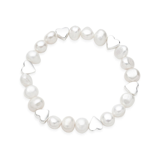 August Woods Silver Freshwater Pearl Stetch Heart Bracelet