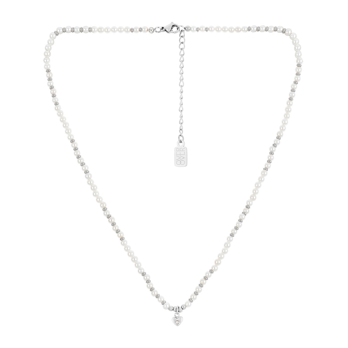 Over & Over Silver Stainless Steel Mini Heart Pearl Necklace