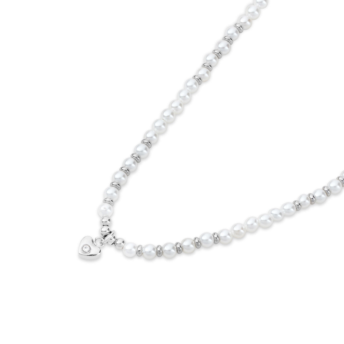 Over & Over Silver Stainless Steel Mini Heart Pearl Necklace