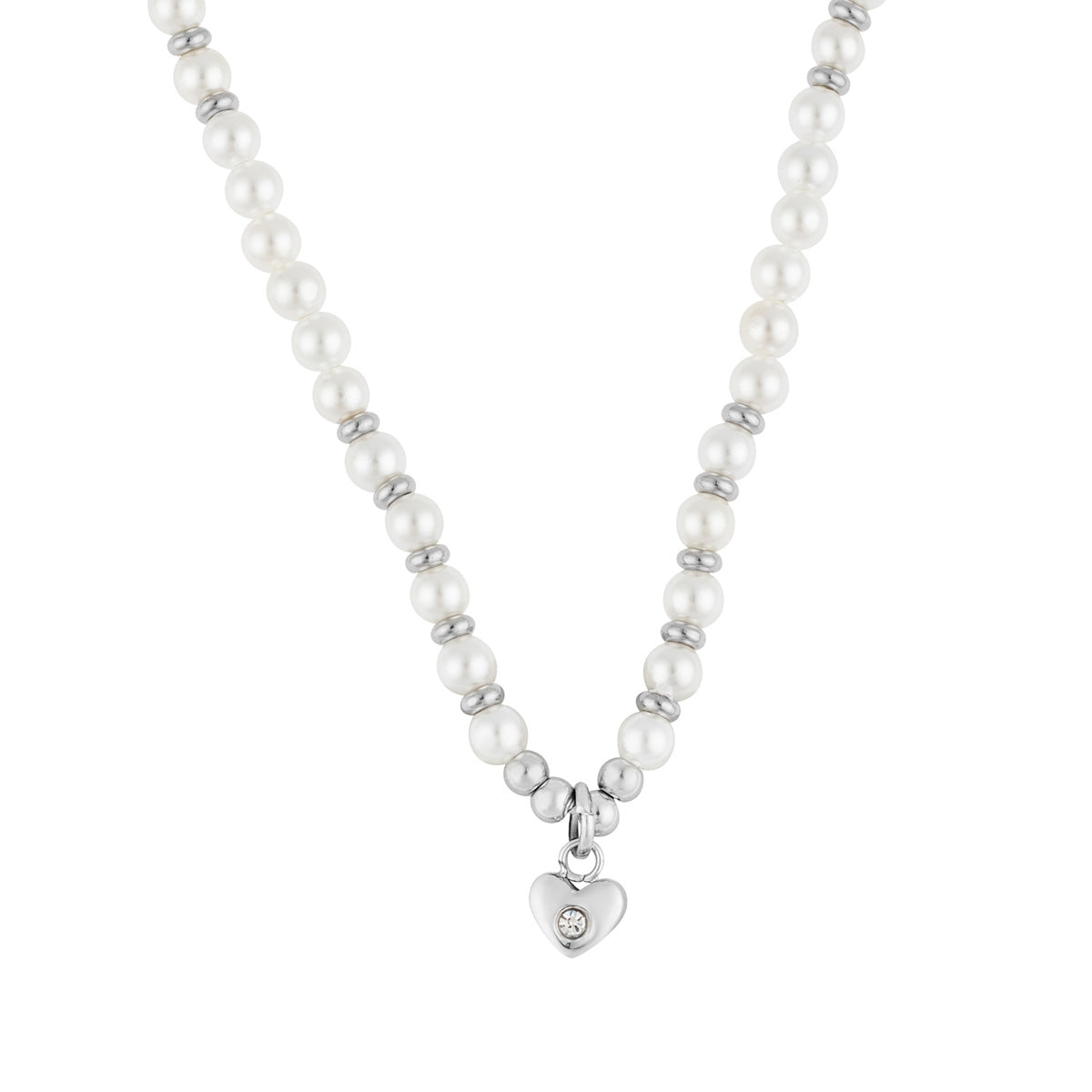 Over & Over Silver Stainless Steel Mini Heart Pearl Necklace