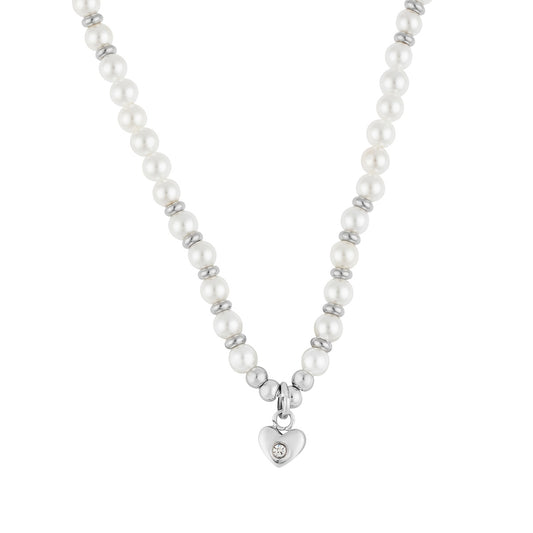 Over & Over Silver Stainless Steel Mini Heart Pearl Necklace