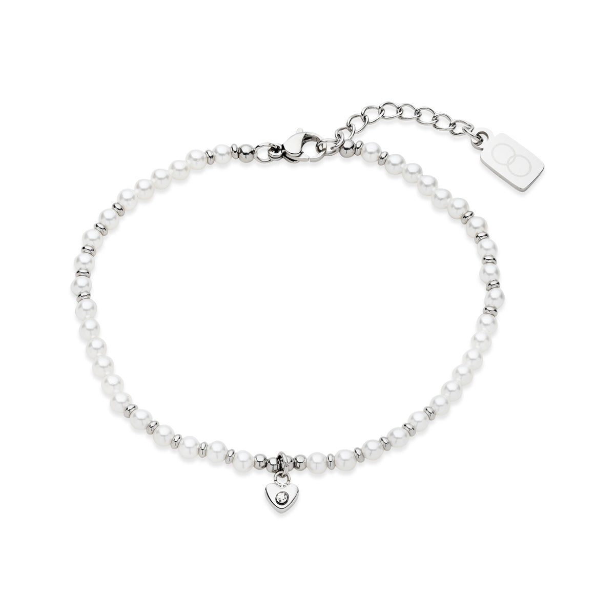 Over & Over Silver Stainless Steel Mini Heart Pearl Bracelet